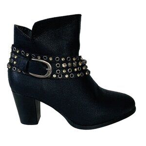 Cloudwalkers Westside Ankle Boots 7W Biker Western Strappy Stud Rhinestone Zip